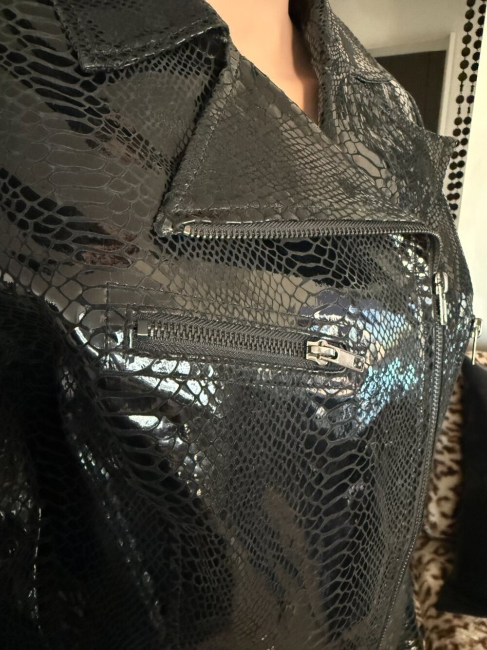 CACHE Exotic Black Snakeskin Leather Biker Jacket | REAL SHOWSTOPPER! | L | EUC - Picture 5 of 14